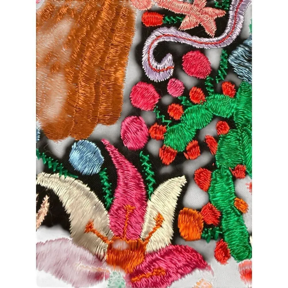 Rare Mexican Traditional Colorful Embroidered Yarn Table Runner 24” x 70”